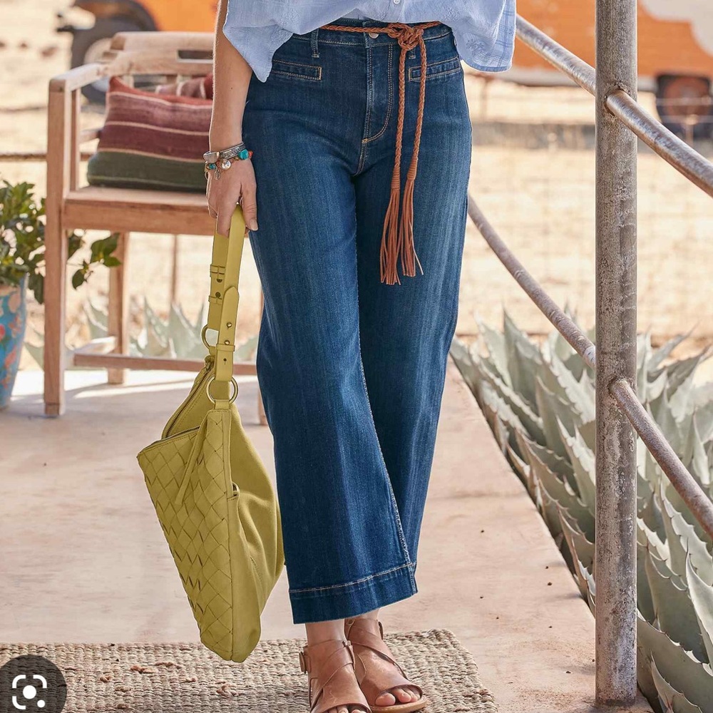 Driftwood Charlee Homespun Wide Leg Crop Dark Wash Jean Deep Sea Size 31